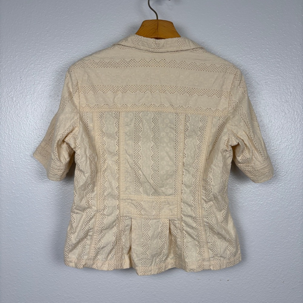 Coldwater Creek Ivory Eyelet Embroidered Cotton Blazer Jacket Hook Front Sz M - Picture 2 of 14